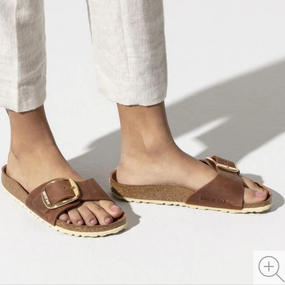 Birkenstock Brown Sandals with Gold Buckle